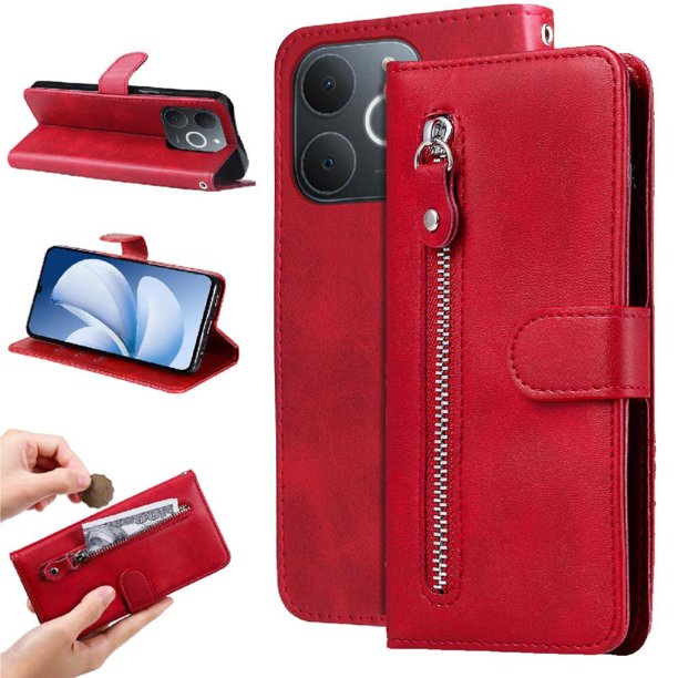 Funda con Cremallera para Realme Note 70 4G, Carcasa Cartera de Cuero PU con Soporte y Tarjetero
