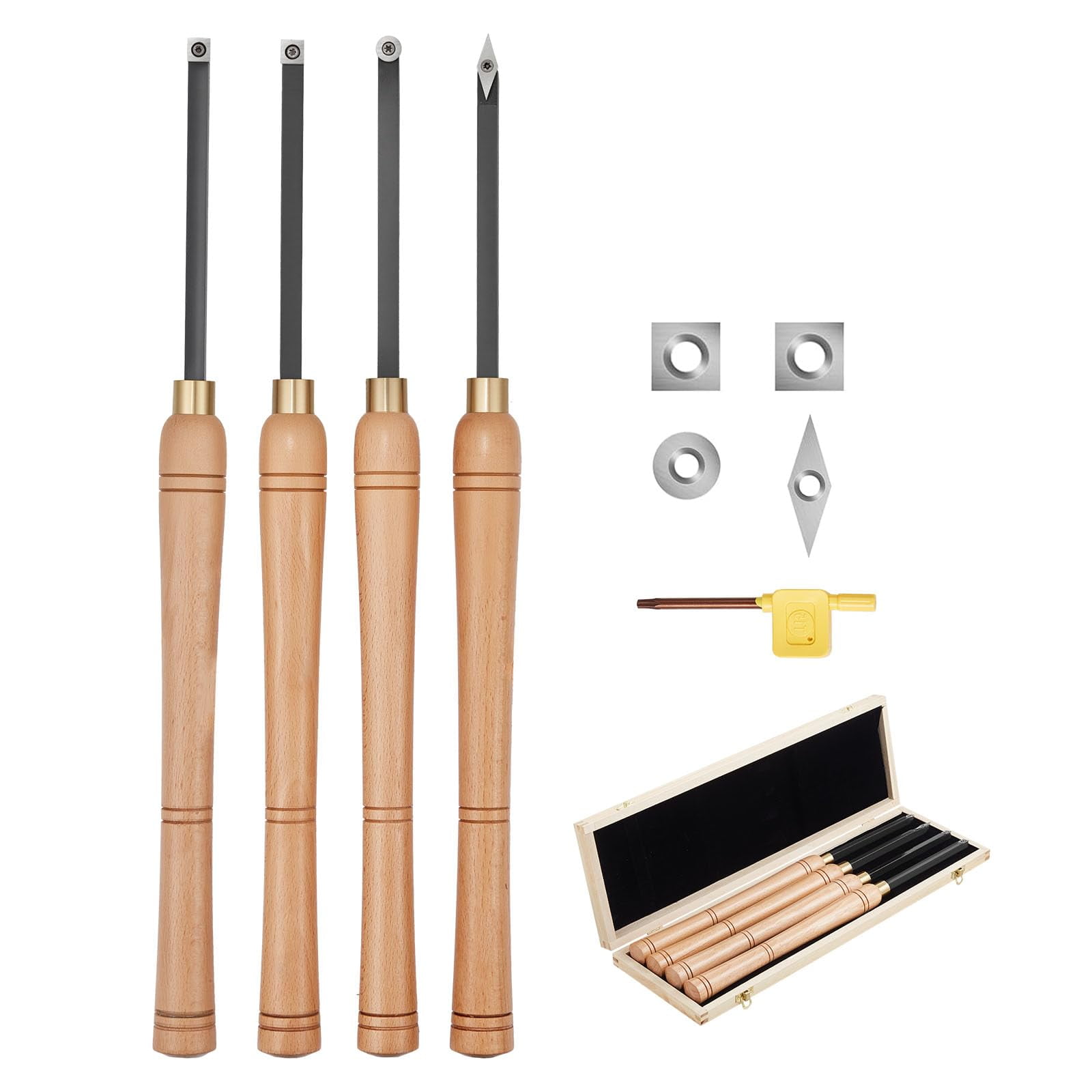 Juego De Herramientas Para Torneado De Madera Vevor, 4 Piezas Con Caja De Madera