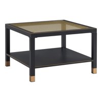 M&Ms - Industrial Square Coffee Table - 27.6"" Matte Black Steel Frame & Gold Mesh Glass Top