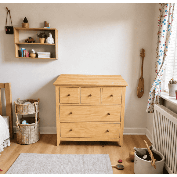 Cómoda Infantil "Chester Kids" 5 Cajones Mueble de Madera - Natural - 80x40x85 cm