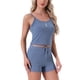 thumbnail image 4 of INSPIRE CHIC Conjunto de Pijama de Punto Acanalado para Mujer con Ribete de Encaje Suave Camiseta sin Mangas y Pantalones Cortos Conjunto de Salón con Tirantes Ajustables para Verano XL Azul, 4 of 6