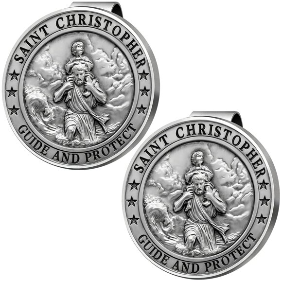 Medalla para coche PloreWay San Cristóbal – Pack de 2 con clip para visera
