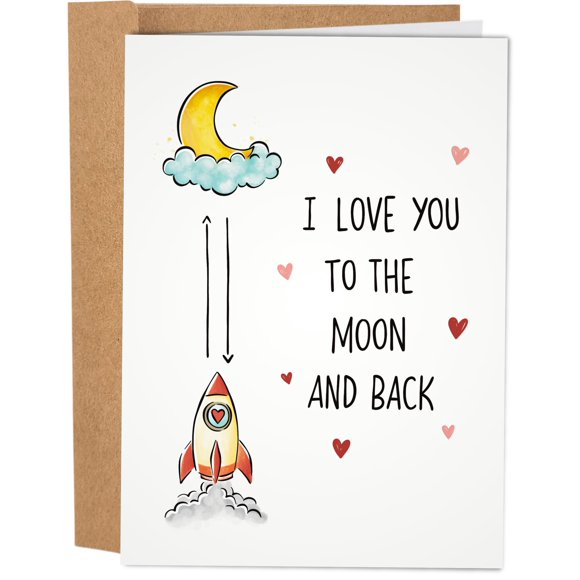 Tarjeta de San Valentín Good Egg Greetings 5x7" Hasta la Luna y de Regreso