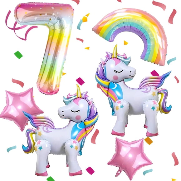Set De Globos Para Fiesta Unicornio Arcoíris Número 7
