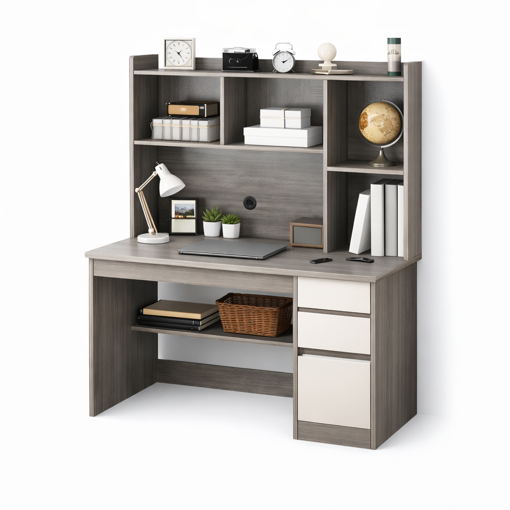 Space Home - Escritorio Multifuncional Home Office 120×45 Cm Gris Módulo Superior Y Cajones