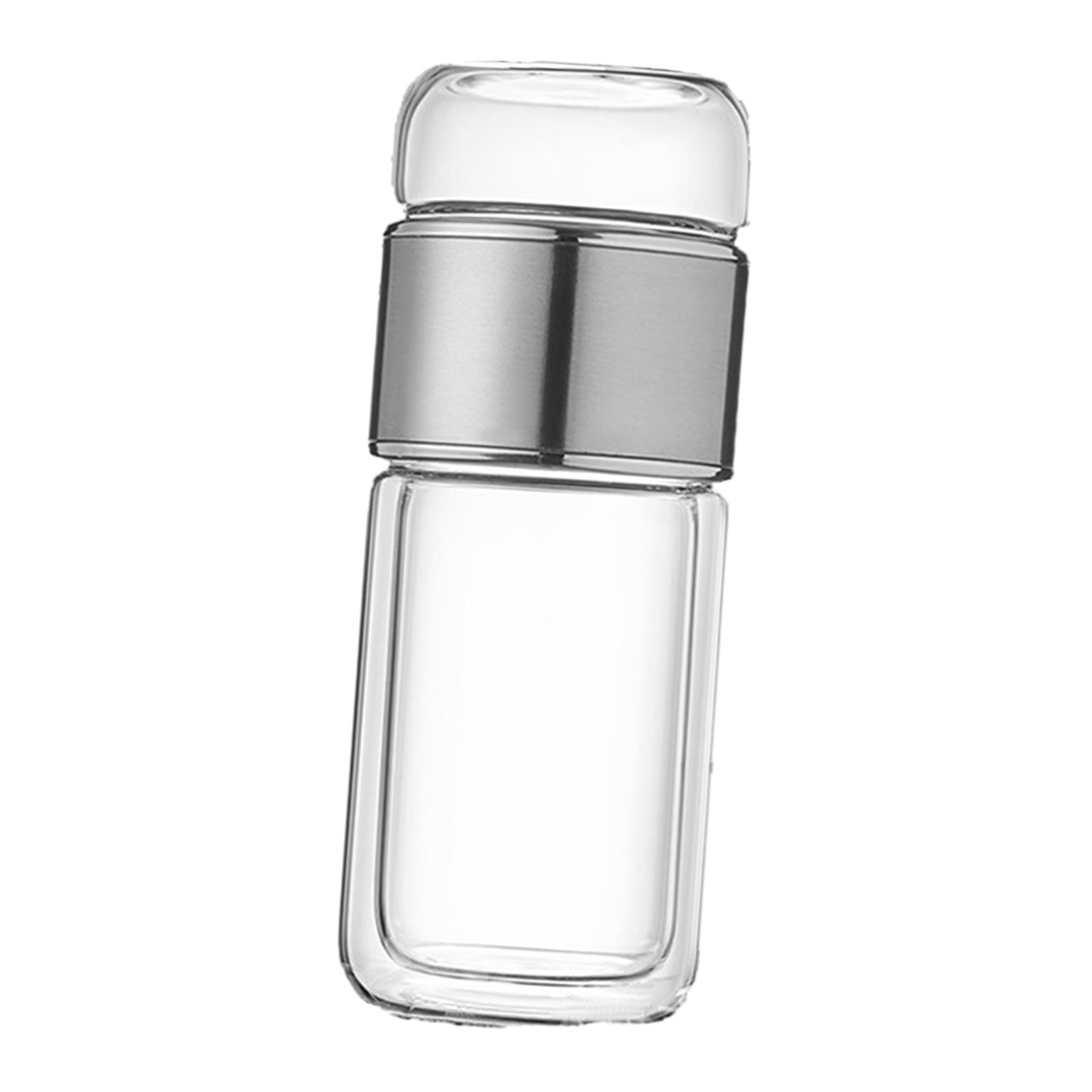 Bothyi - Botella De Infusión De Té De Vidrio, Vaso De Té Pequeño Portátil De 350Ml Para Viajes Al Aire Libre, Plateado
