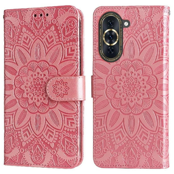 Funda tipo cartera FOXDOCK para Huawei Nova 10 , diseño girasol en relieve, cuero PU, cierre magnético, soporte y tarjetero
