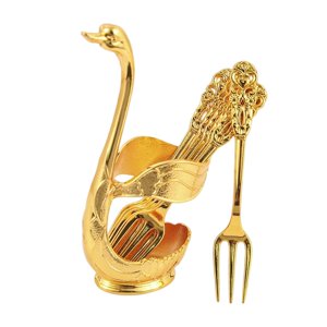 Magideal - Juego De Soporte De Base De Cisne Decorativo Creativo, Soporte Para Cucharas De Café Para Cocina, Cumpleaños, Restaurante, Decoración De Fiesta , Tenedor Tenedor Áureo
