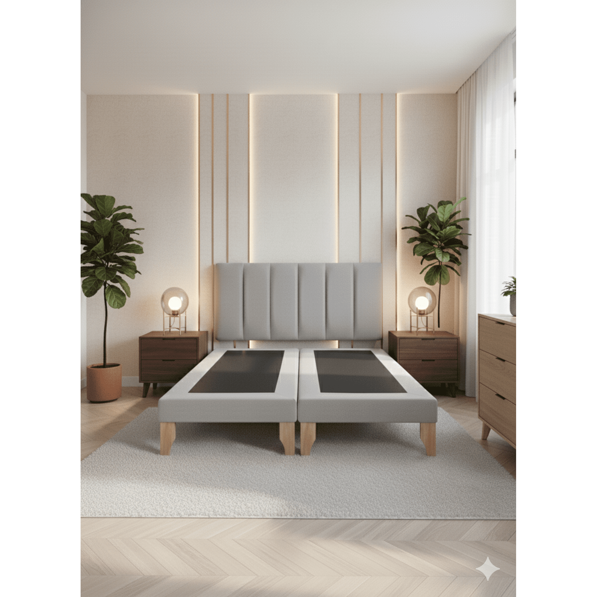 Muebles New - Cama Dos Plaza Lineal Gris Felpa