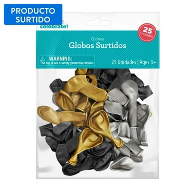 Set 25 Globos Surtidos (Dorado-Negro-Plata)  Way To Celebrate