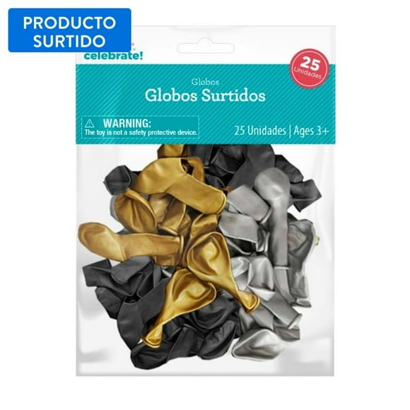 Set 25 globos surtidos (dorado-negro-plata)