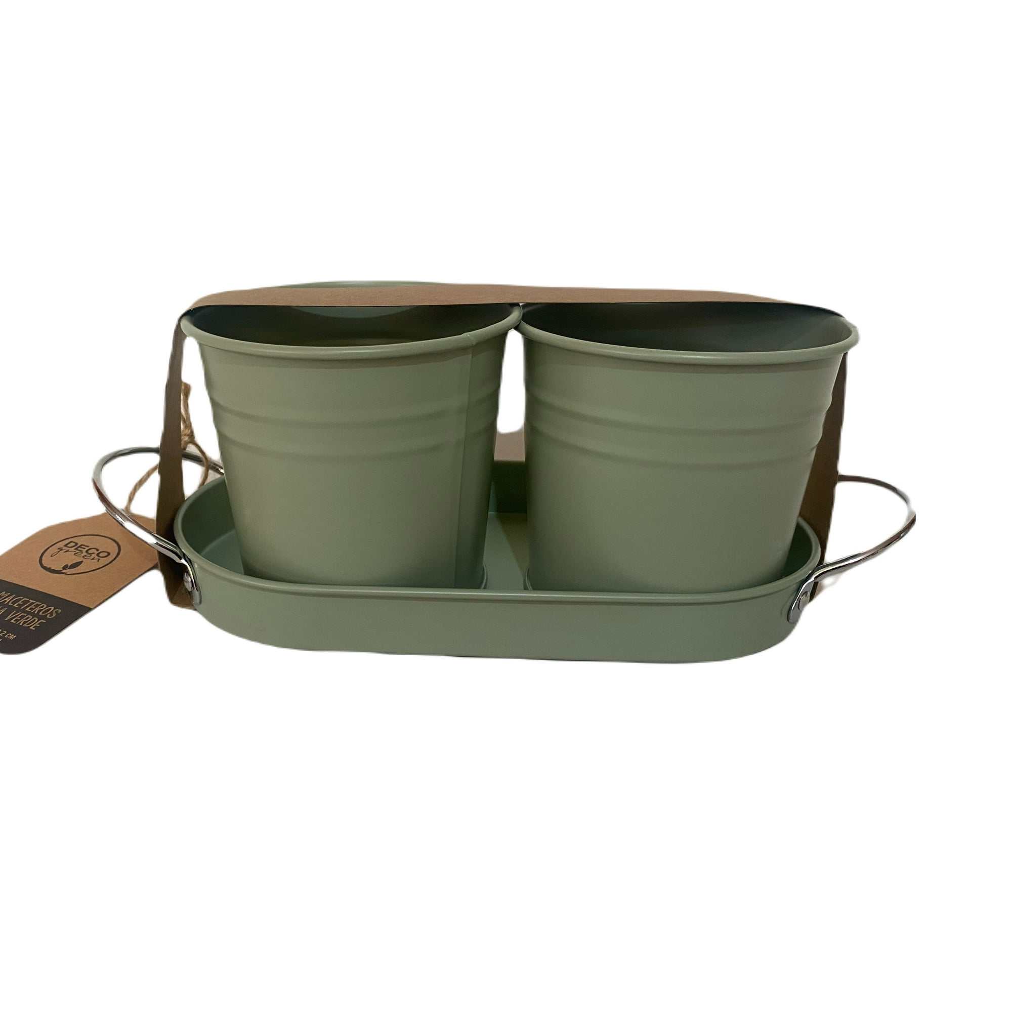 Decogreen - Set 2 Maceteros Y Bandeja Verde