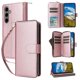 thumbnail image 1 of Funda Cartera con Cremallera y Correa para Samsung Galaxy S25 Plus Soporte y Tarjetero Oro rosa, 1 of 6