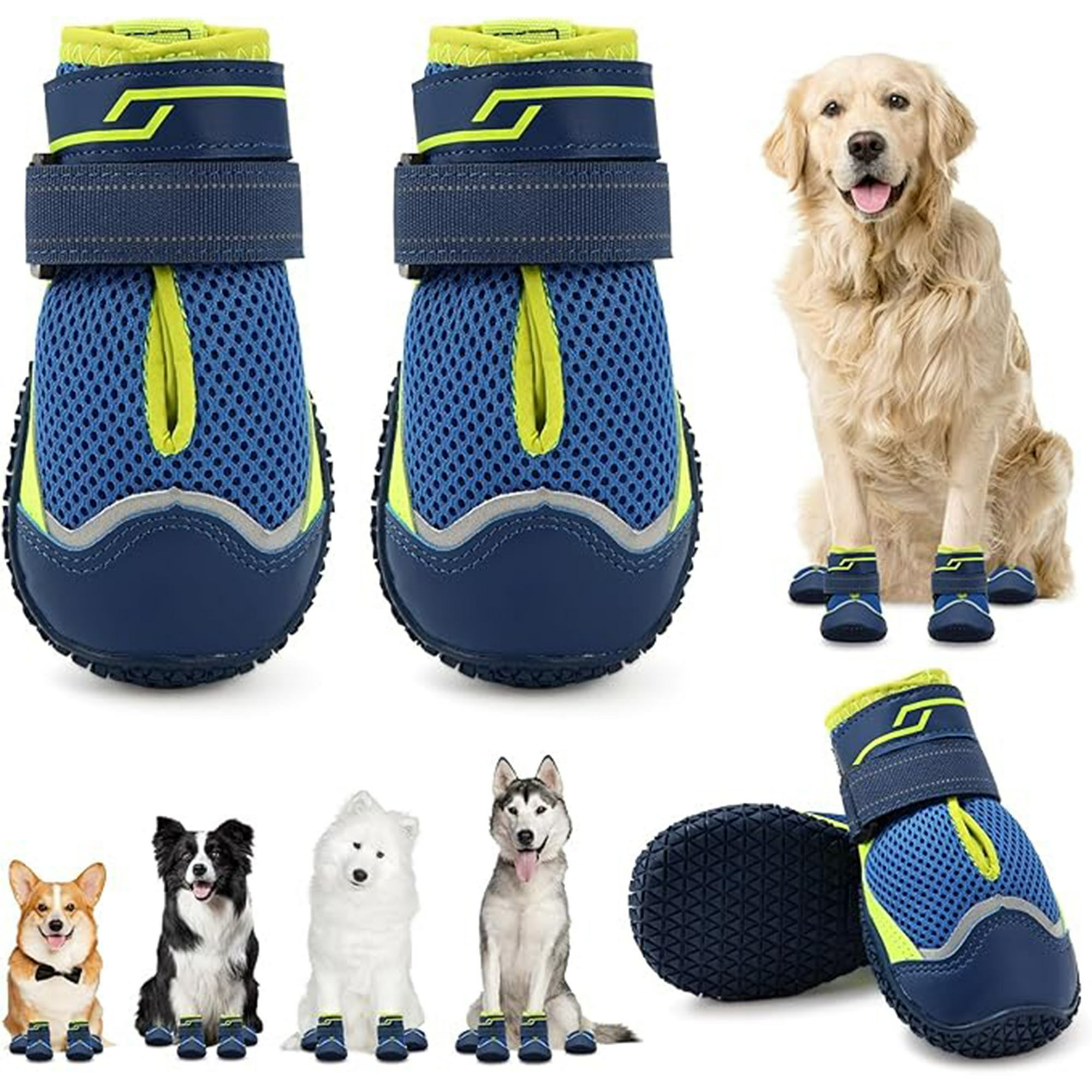 Veat00l - Zapatos Para Perros, 4 Juegos De Botas Para Perros Transpirables Y Antideslizantes, Con Correas Reflectantes Y Ajustables, Zapatos Para Perros Pequeños Y Medianos Y Grandes