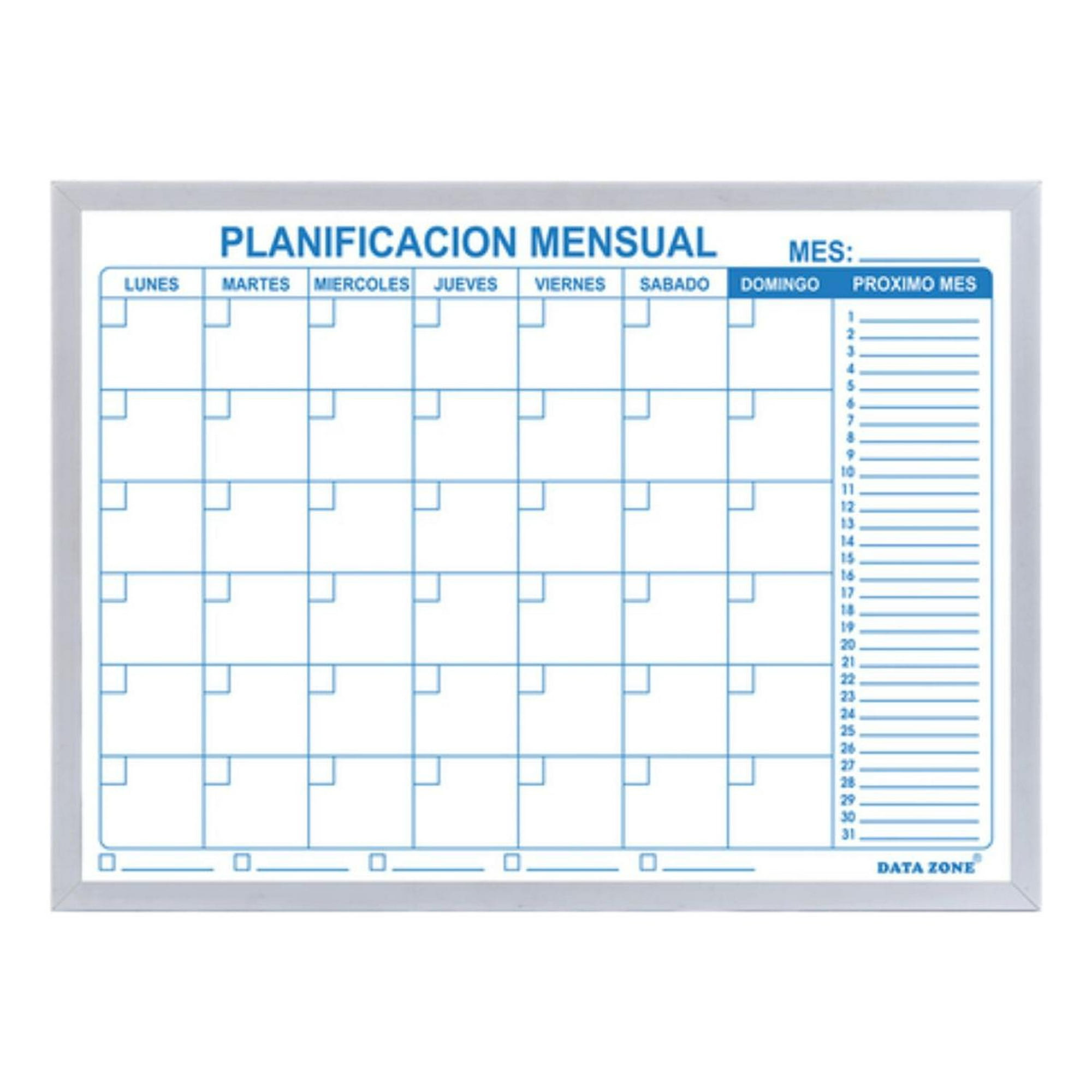 Data Zone - Pizarra Magnética Calendario Planificador Mensual 60x45 Blanco