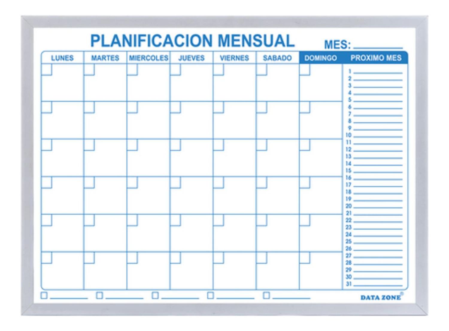 Data Zone - Pizarra Magnética Calendario Planificador Mensual 60X45 Blanco