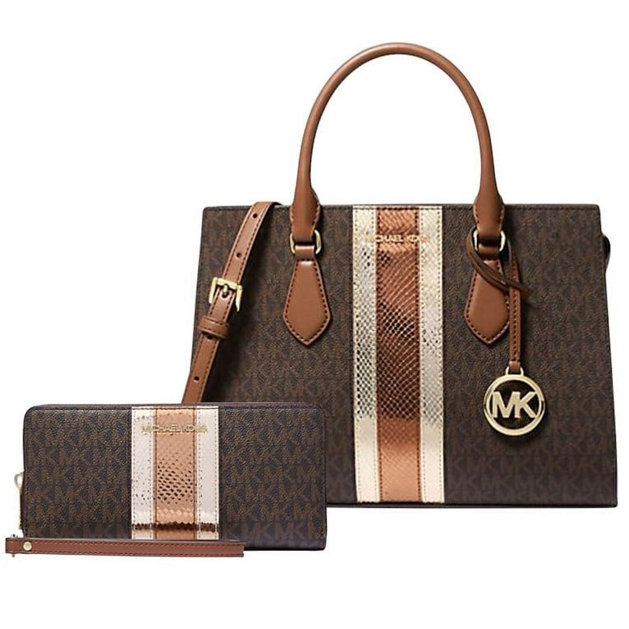 Cartera Michael Kors Sheila Medium Signature Con Billetera L Continental, Café Metálico