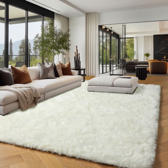 Alfombra PAGISOFE, blanca y esponjosa, 150 x 210 cm, para sala de estar