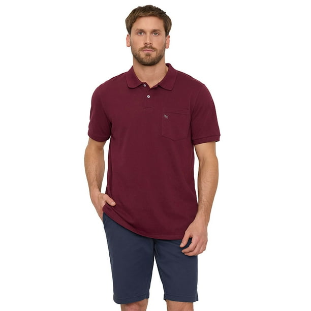 Polera Hombre Piqué Bolsillo Burdeo Corona
