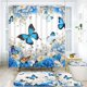 thumbnail image 2 of Juego de cortinas de ducha Ikfashoni con forma de flor y mariposa azul, 4 unidades, 2 of 3