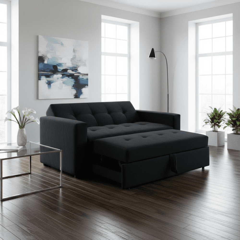 Muebles New - Sofa Cama Novus Tres Posiciones Negro Felpa