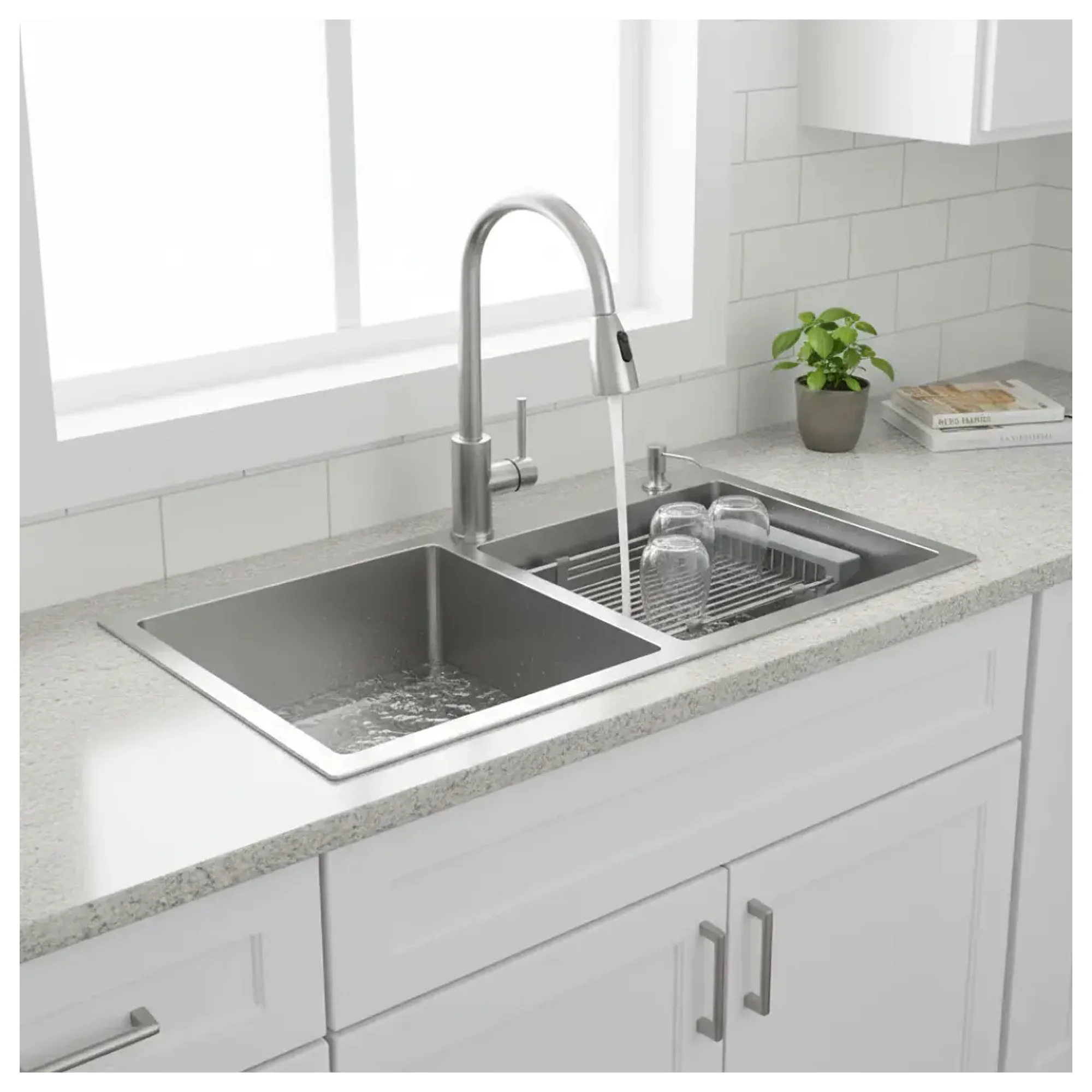 Modern Space - Lavaplatos 78x43 Cm Deluxe De Acero Inoxidable Para Empotrar Espesor 2mm Color Plateado Con Rejilla, Dispensador De Jabon Y Grifería Extensible