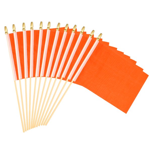 Uxcell 8x3 Pulgadas Bandera de Palo en Blanco Naranja, 12 Piezas con Palo de Madera Bandera de Color Sólido de Mano