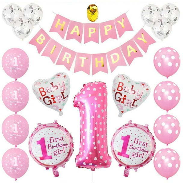 Globos de feliz cumpleaños, número 1, decoraciones para el primer cumpleaños de niña y niño, suministros para fiestas.