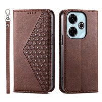 Funda Flip Foxdock Para Xiaomi Redmi 13 4G , Estilo Billetera Con Diseño Rombo, Correa De Mano Y Soporte, Uso Diario