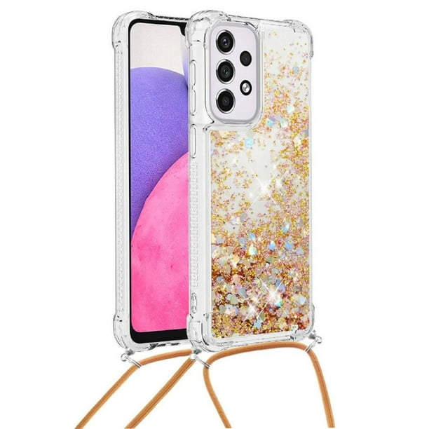 Funda FOXDOCK para Samsung Galaxy A33 5G con Cuerda Ajustable, Brillo Líquido, Protección Antigolpes y Lente – Ideal para Regalo