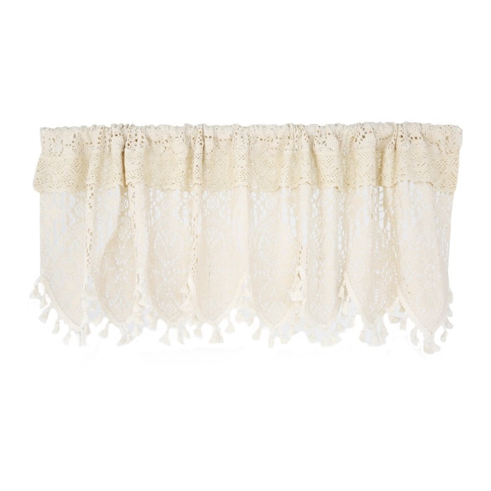 Xusx111 - Cortina De Ganchillo Retro Valance Para Ventana De Cocina Niveles De Cortina De Boho Para Decoración De Café Barra Bolsillo Cortinas Cortas De Granja Para Divisor De Habitación Cortina De Pu