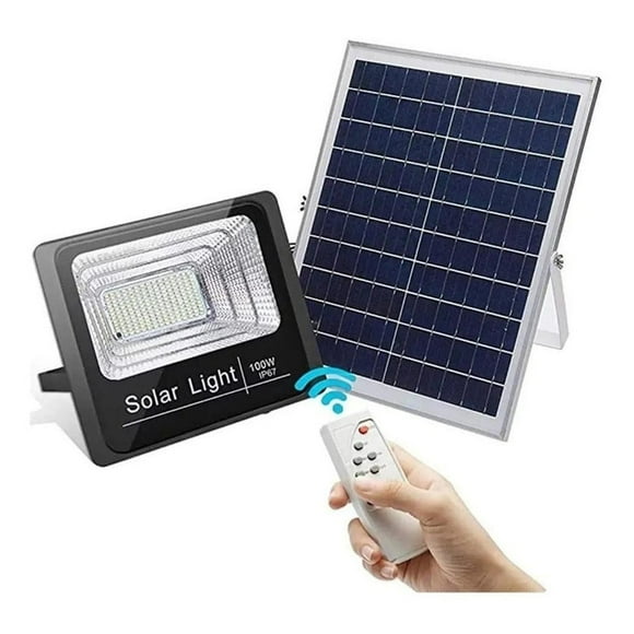 Lampara Foco Solar 120 Led 100w + Panel Solar Control Remoto Carcasa Negro - 003257 A Luz Blanco Frí negro