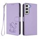 thumbnail image 1 of Funda Billetera con Relieve de Gato para Samsung Galaxy S22 5G, Lila Claro, 1 of 6