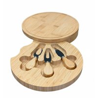 Wakshome - Tabla Redonda De Bambú Para Quesos Con 3 Herramientas De Acero Inoxidable