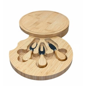 Wakshome - Tabla Redonda De Bambú Para Quesos Con 3 Herramientas De Acero Inoxidable