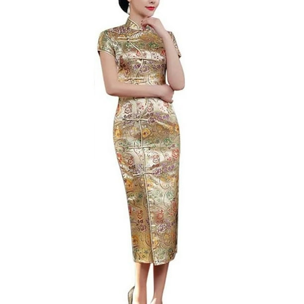 Vestido cheongsam de diez hebillas, desfile de ropa de verano, etiqueta larga, corte entallado