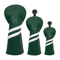 Magideal - 3X Cubierta De Cabeza De Madera De Golf, Cubierta De Cabeza De Pu Con Etiqueta De Número Intercambiable, Protector Impermeable De Cuello Largo, Equipo Verde