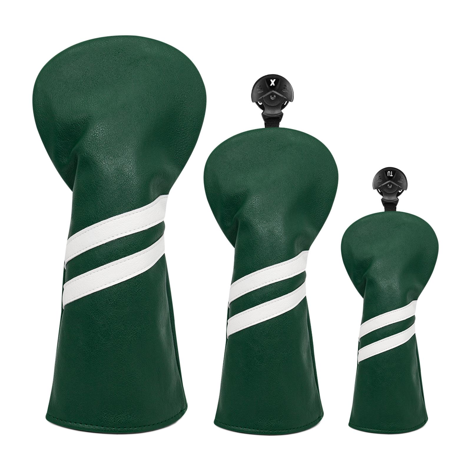Magideal - 3X Cubierta De Cabeza De Madera De Golf, Cubierta De Cabeza De Pu Con Etiqueta De Número Intercambiable, Protector Impermeable De Cuello Largo, Equipo Verde