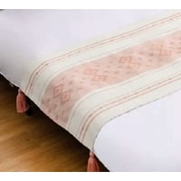 Genérico - Piecera Pie De Cama Tejida Algodón Étnico Con Borlas King Color Palo Rosa