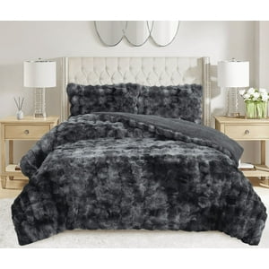 Angeles Del Hogar - Cobertor Peludo De Felpa Con Chiporro 2 Plazasnegro Jaspeado