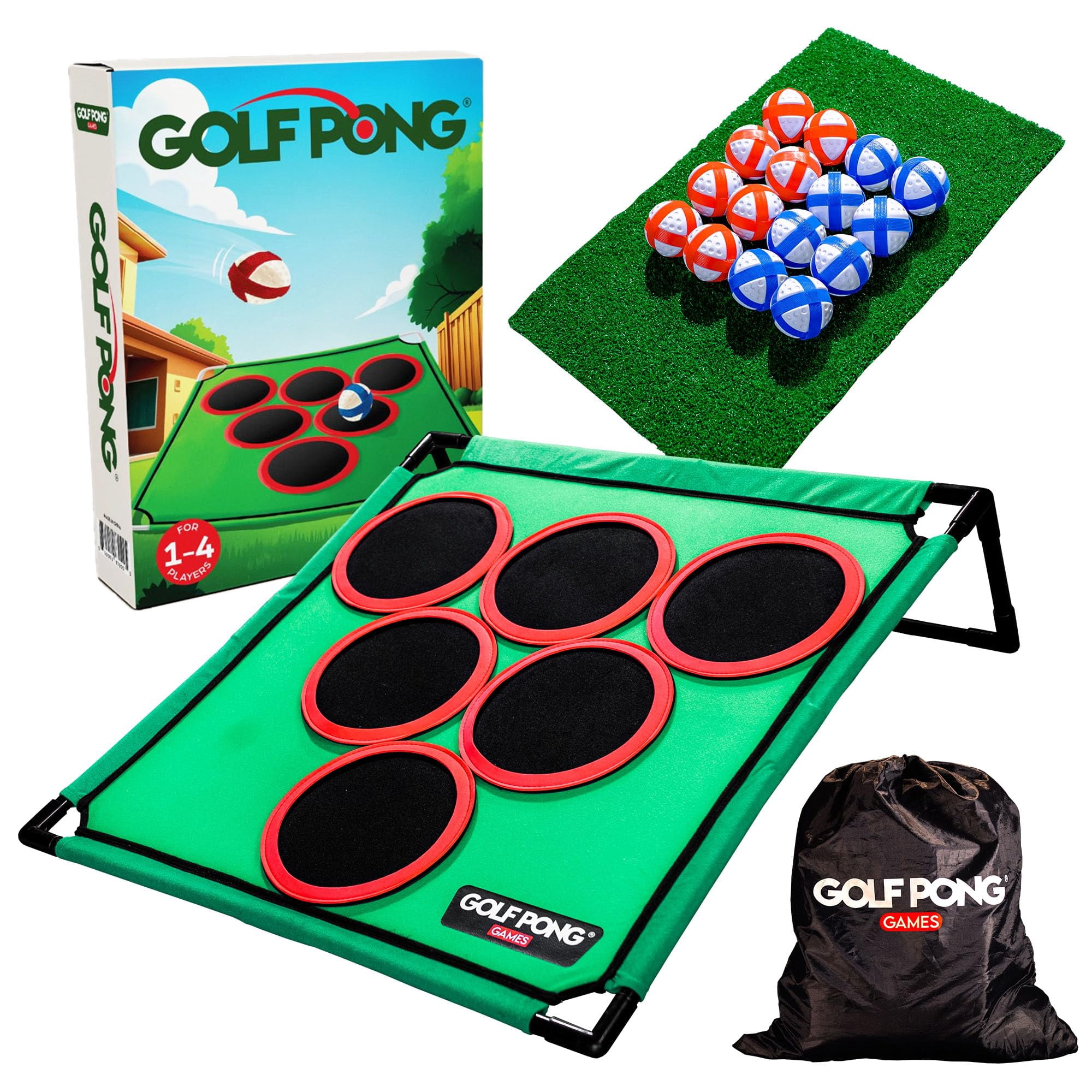 Juego De Golf Golf Pong Para Patio Trasero Con 16 Pelotas Y Tapete De Velcro Astillables