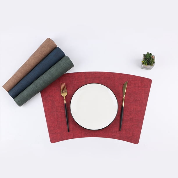 XmhyTop Juego de 4 Manteles Individuales de Piel Sintética, Impermeables, Fáciles de Limpiar, Resistentes al Calor y Antideslizantes para Uso Interior y Exterior, 50*29cm, Estilo D, Vino tinto