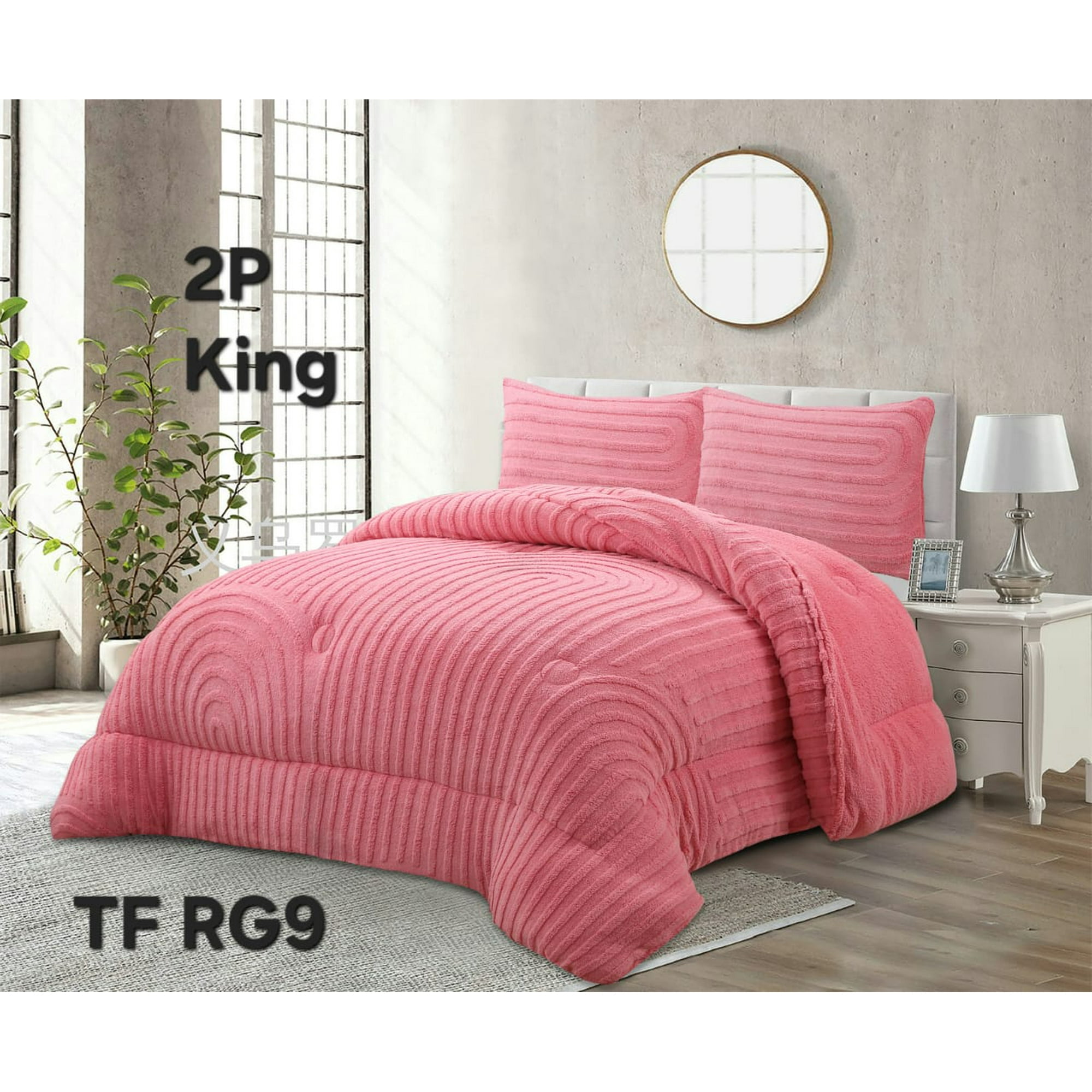 Aladdins Shop - Cobertor De Invierno Texturizado Con Chiporro 2 Plazas Lineas Rosa