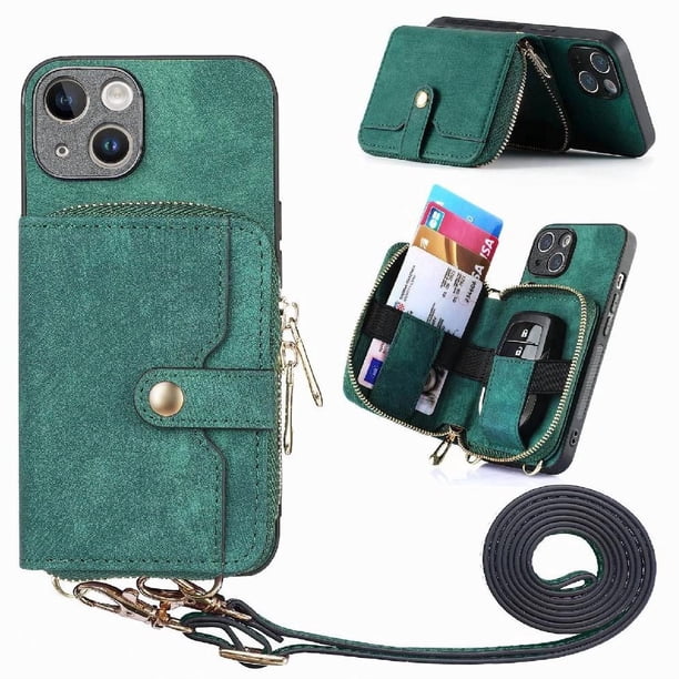 Funda Tipo Cartera con Correa Cruzada para iPhone 14 Protección Contra Golpes Verde