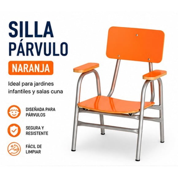 Silla Párvulo con Brazos Naranja – Resistente, Segura y Cómoda