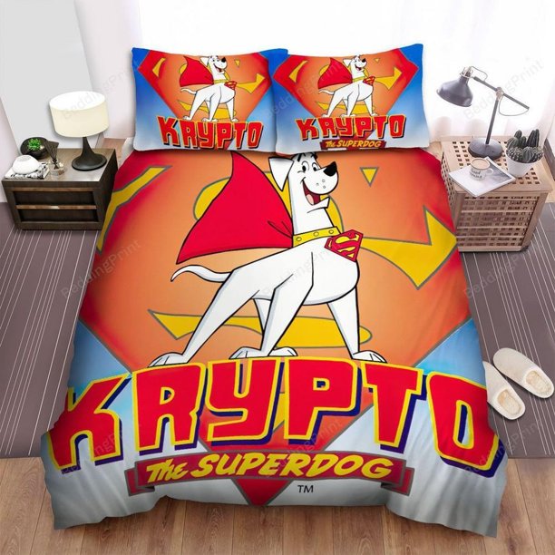 Krypto The Superdog Logo Quilt Duvet Cover Set Queen Doona Cover Kids3-Piece Bedding Set