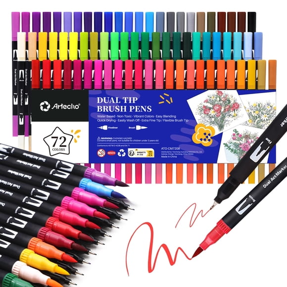 Juego de rotuladores Artecho, 72 colores, doble punta, para libros de colorear para adultos