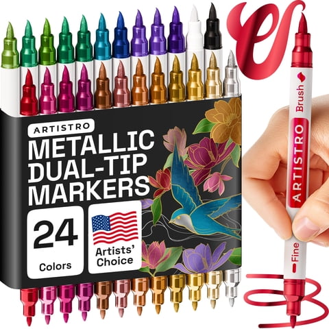 Marcadores De Pintura Acrílica Artistro 24 Metálicos De Doble Punta
