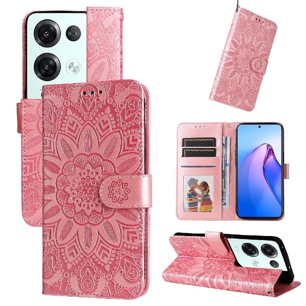Funda tipo cartera FOXDOCK para OPPO Reno 8 Pro 5G , diseño girasol en relieve, cuero PU, cierre magnético, soporte y tarjetero