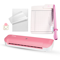 Hobypress - Kit Plastificadora Laminadora Rosa Hoby A4 + Guillotina 30Cm